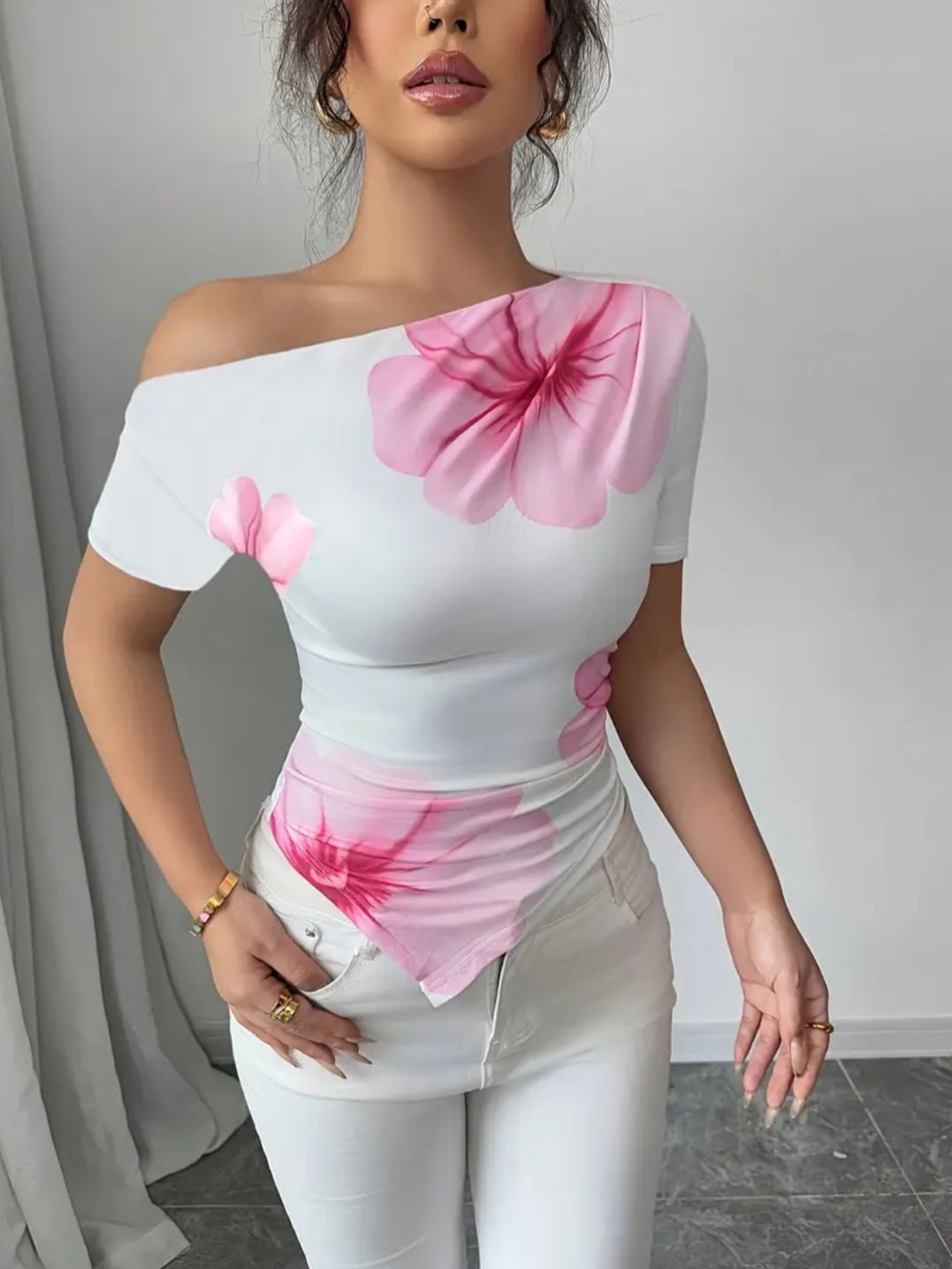 Maillot à imprimé floral pour femme avec épaule dénudé