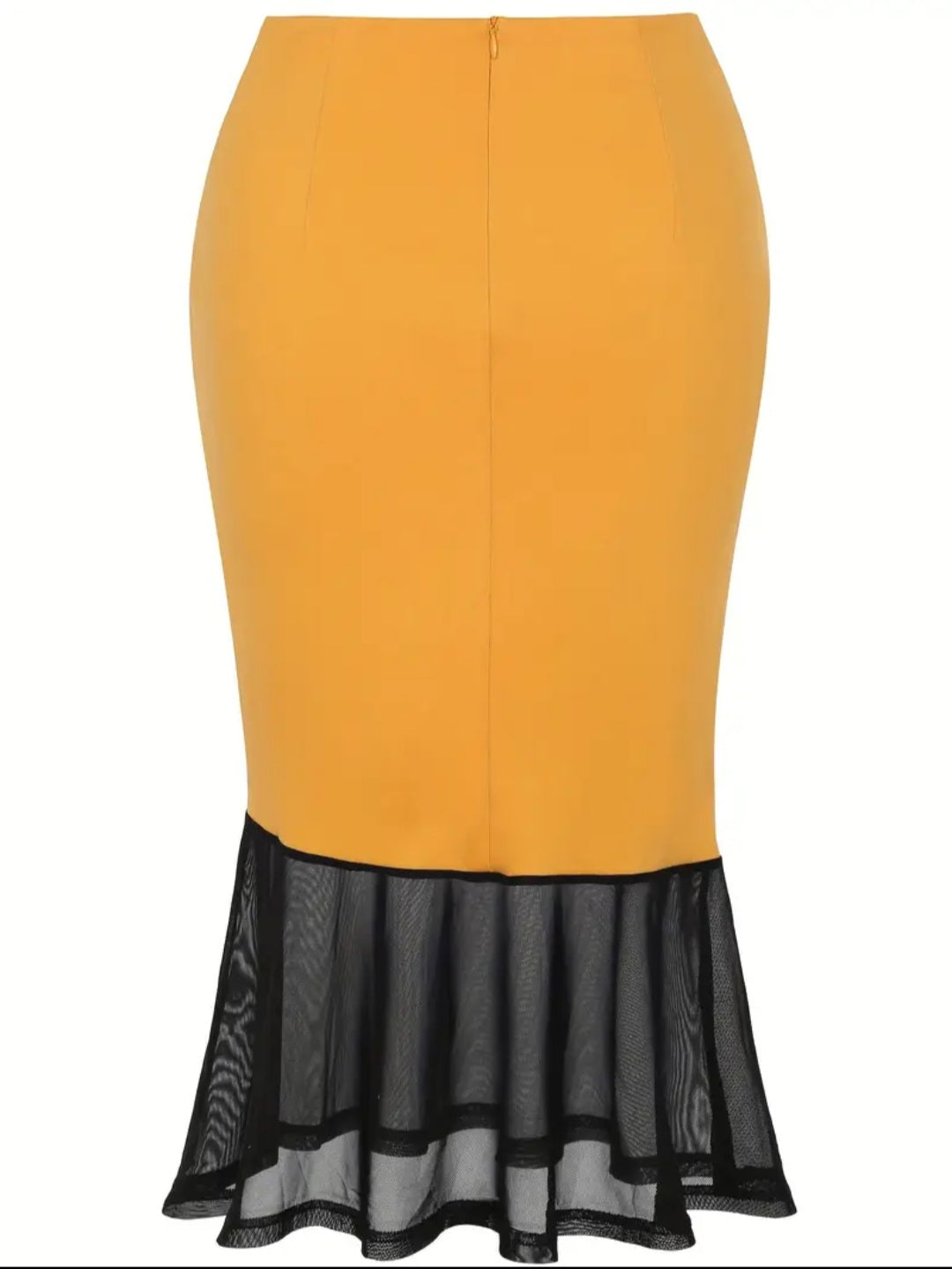 Jupe midi élégante jaune et noire a bordure en dentelle
