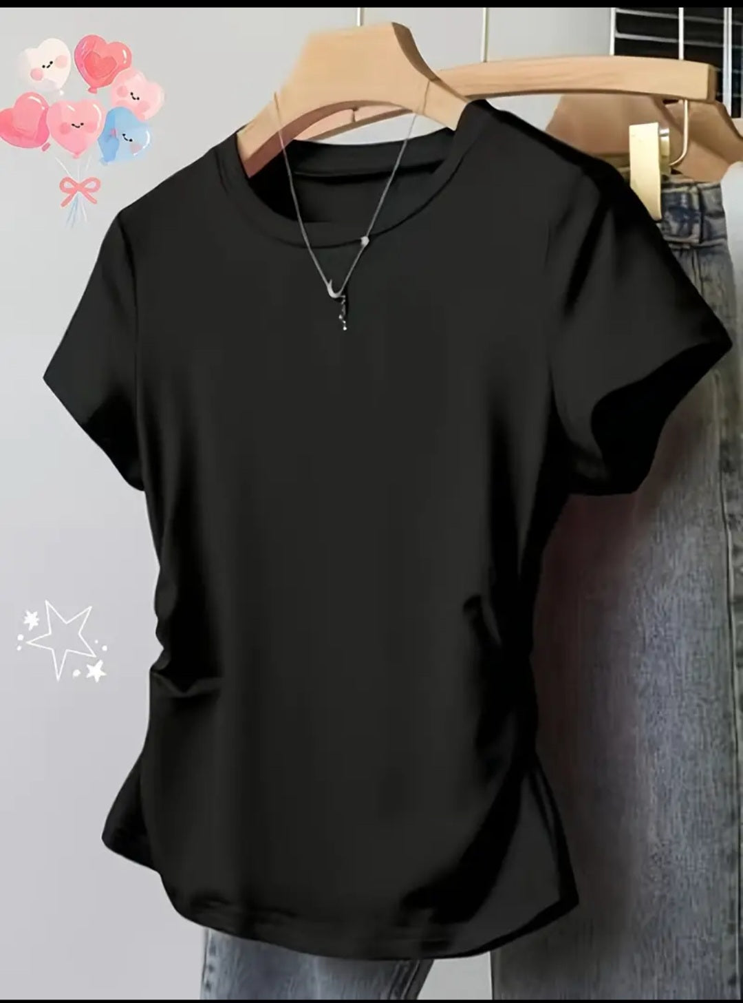 T-shirt noir court ajusté pour Femme